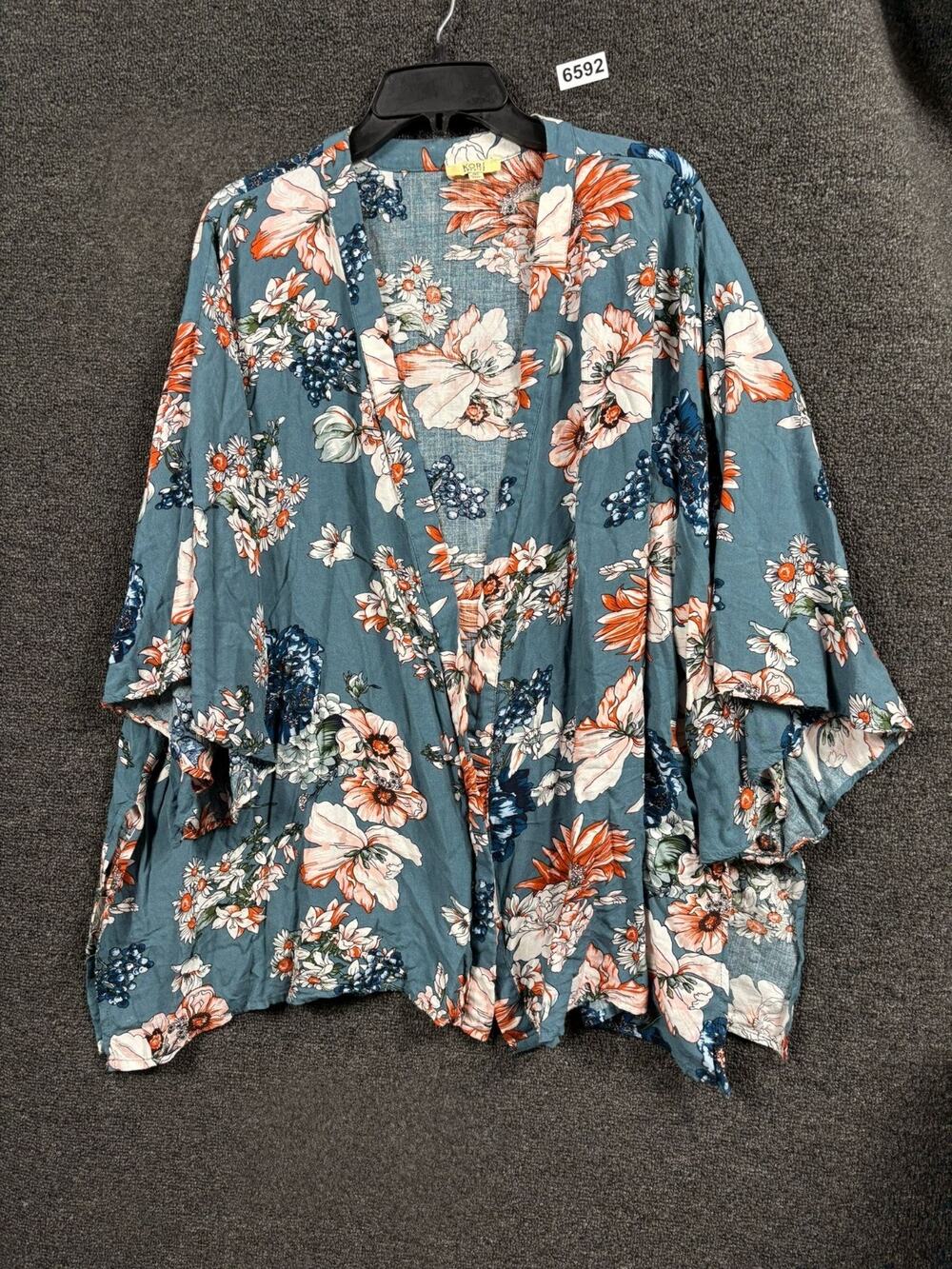 Kori America Open-Front Cardigan Sweater Womens 1XL Floral Multi Kimono Sleeve